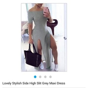 New gray side high slit maxi dress